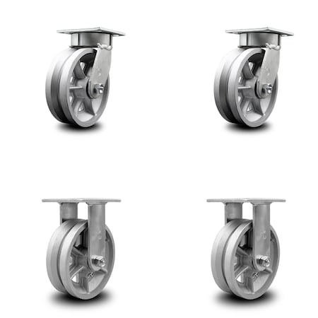 Service Caster 6 Inch Kingpinless V Groove Semi Steel Wheel Swivel Caster Swivel 2 Rigid, 2PK SCC-KP30S620-VGR-2-R-2